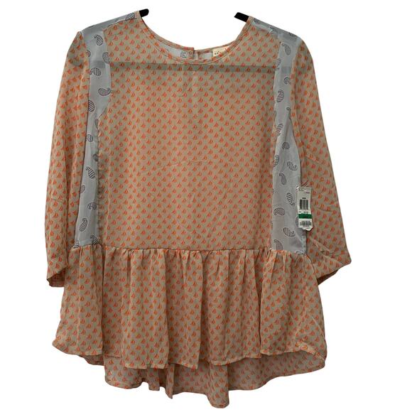 NWT Maison Jules Womens Large Mariais Sailboat Orange Gray Blouse Flowly Boho - Picture 1 of 10